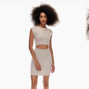 Aritzia Wilfred Cut-Out Knit Mini Dress in Heather Oatmeal